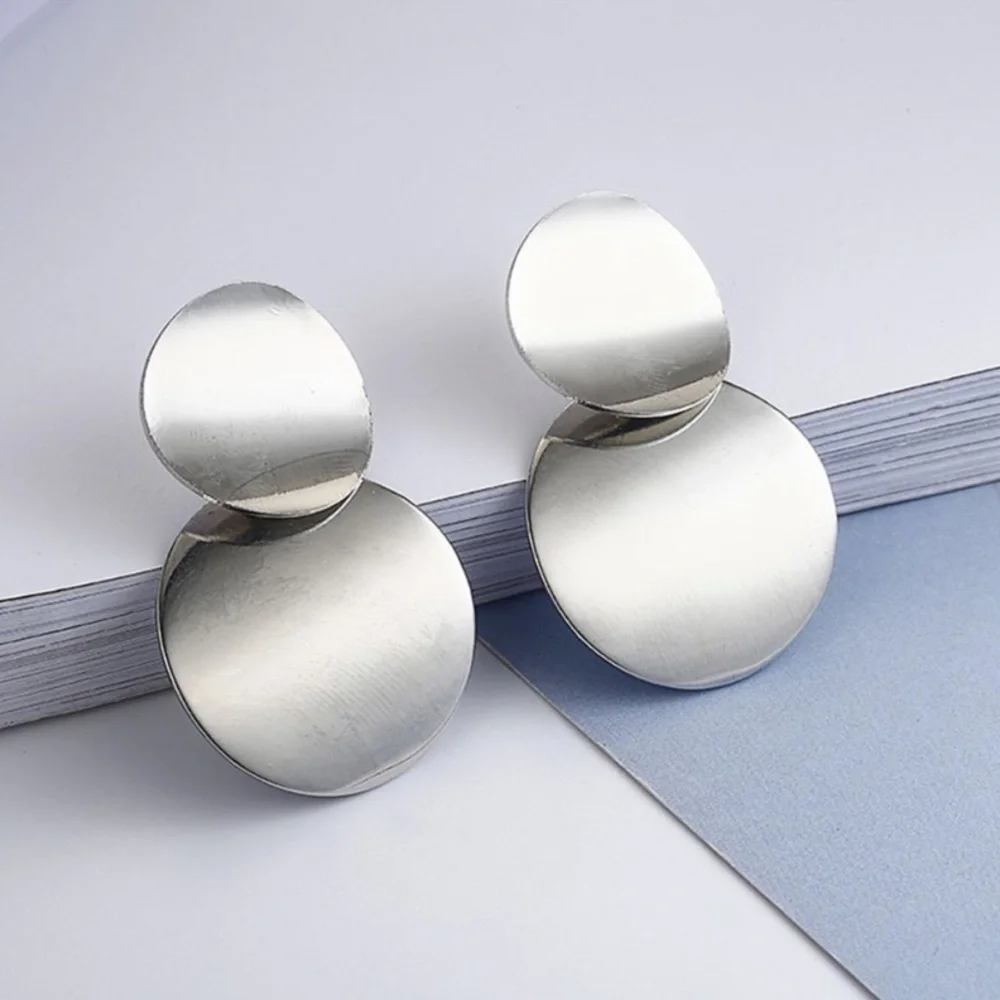 Silver Tone Dangle Disc Earrings - Picture 1 of 4